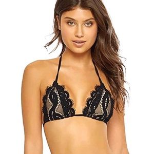 PILYQ MIDNIGHT LACE HALTER BIKINI TOP